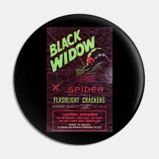 VINTAGE FIRECRACKER BLACK WIDOW MADE IN MACAU Pin