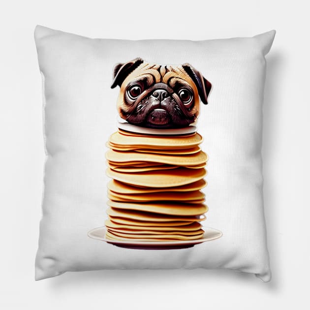 Cute Pug on Pancakes - Adorable Pug Head on Stack of Pancakes T-Shirt Pillow by fur-niche