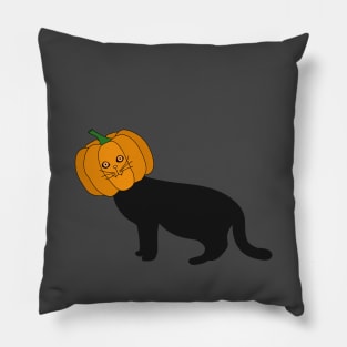 Creepy cat with a pumpkin head Pillow