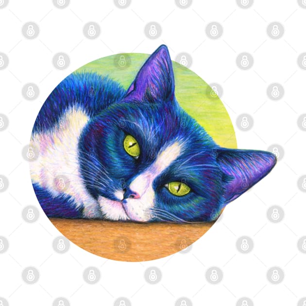 Cute Colorful Tuxedo Cat by rebeccawangart