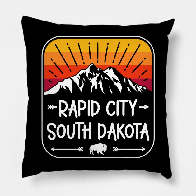 Rapid City South Dakota Vintage Mountain Sunset Pillow by SouthDakotaGifts
