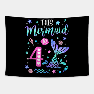 Mermaid Is 4 Yrs Old 4Th Birthday Girl Mermazing Theme Tapestry