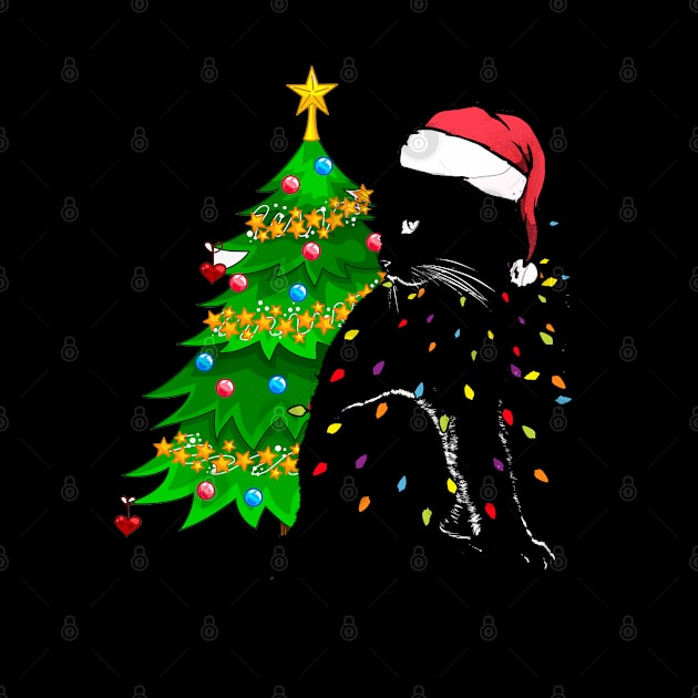 Black Cat christmas light tshirt funny cat lover christmas by Ghani Store