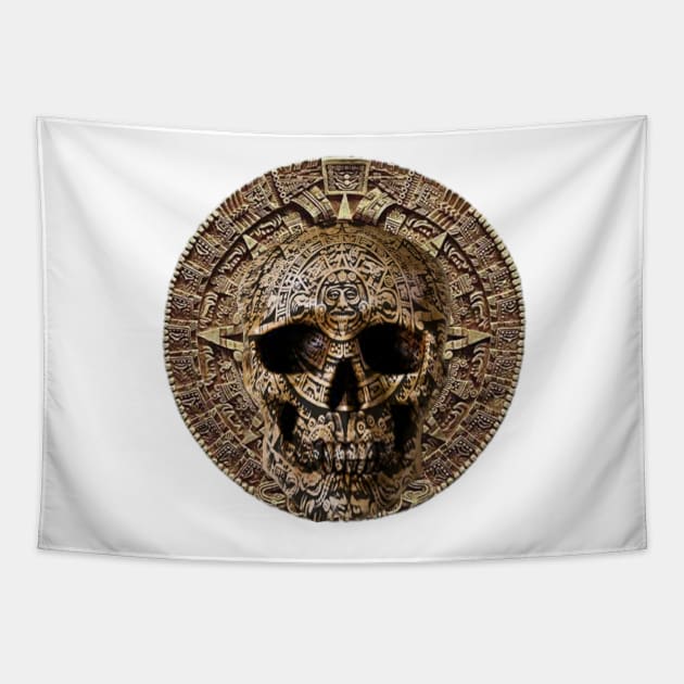 Aztec Skull Calendar Tapestry by DJ L.A.X.