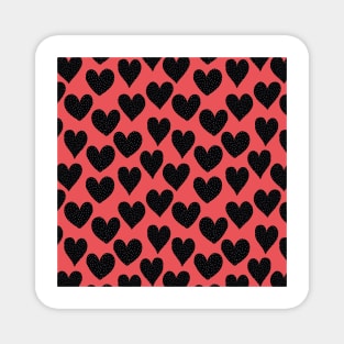 Black And White Spotted Hearts On Red Magnet