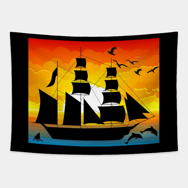 Sailing at sunset Tapestry by Blue Butterfly Designs 