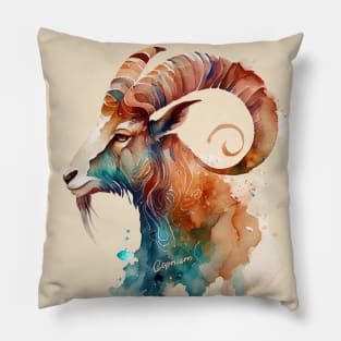 Zodiac Sign CAPRICORN - Watercolour Illustration of Capricorn Pillow