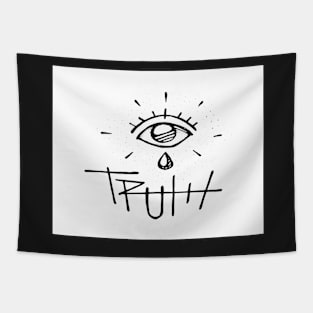 Human eye with tear and the word truth Tapestry