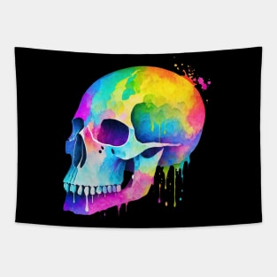 Paint Splatter Rainbow Skull Tapestry