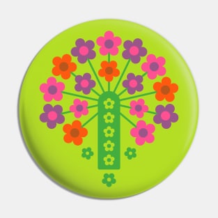 COW PARSLEY Retro Seventies 1970s Floral Botanical Pattern in Groovy Green Lime Fuchsia Pink Purple Orange Brown Pin