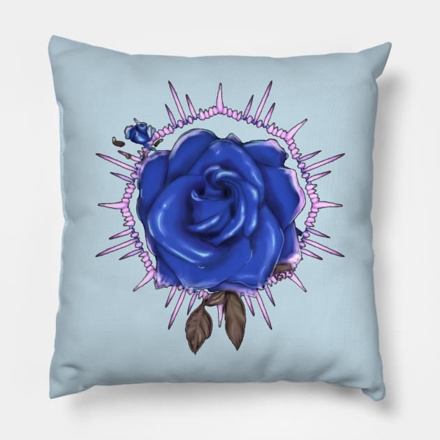 Blue Rose Pillow by Vidi Studios