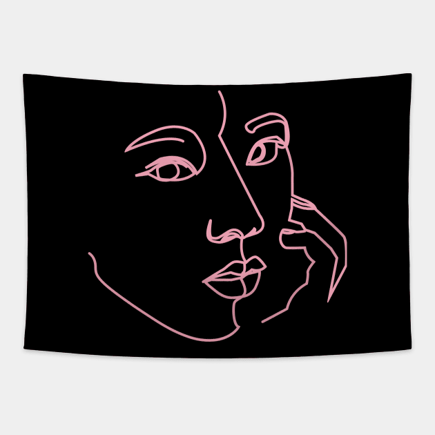 One Line Digital Art - Black pink Tapestry by Teephical