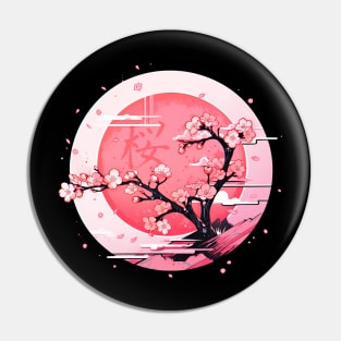 Retro Style Cherry Blossom Design - Vintage Floral Art Pin