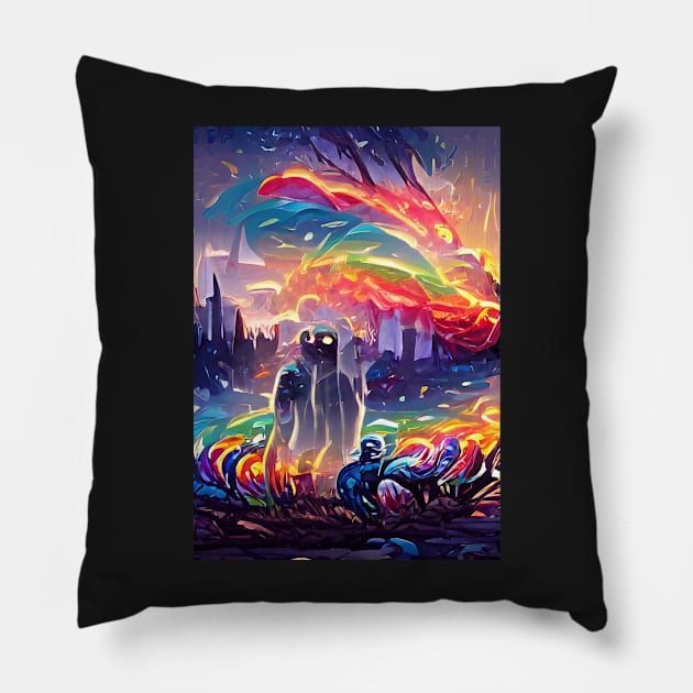 SURREAL RAINBOW GHOST ON HALLOWEEN Pillow by sailorsam1805