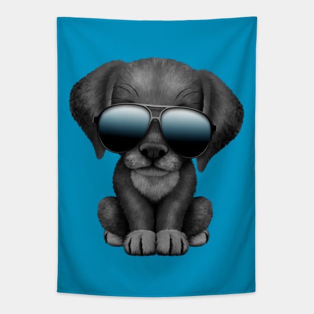 Cute Black Puppy Wearing Sunglasses Tapestry by jeffbartels