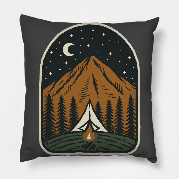 Night Camp Pillow by WorldOfArt