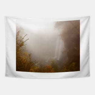 Foggy Dreamlike Fall Colored Waterfall Tapestry