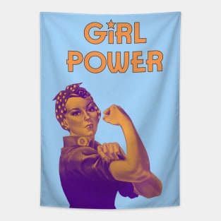 Girl power - We can do it feminist quote (orange) Tapestry