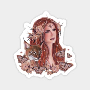 Freya goddess art with lynx by Renee Lavoie Magnet