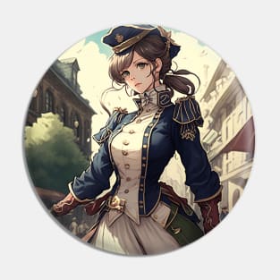 Anime Military Elegance: Lady in Blue Uniform Pin