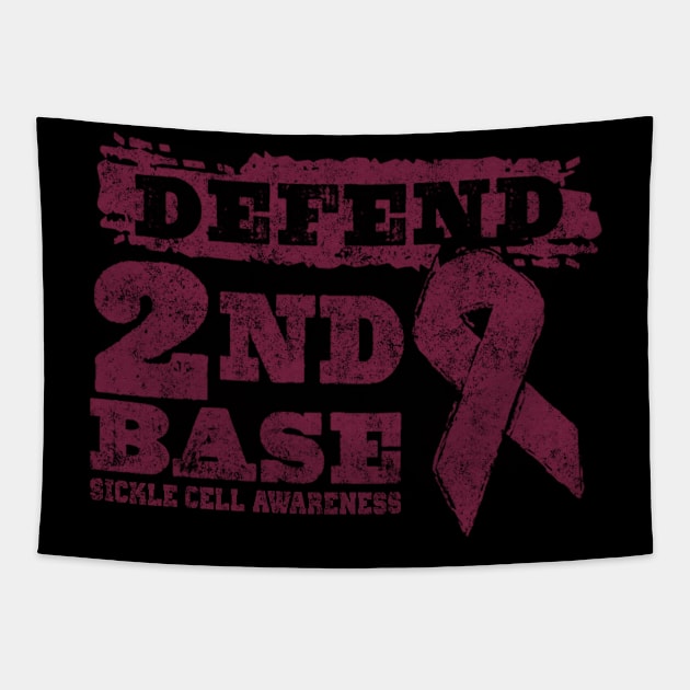 Defend 2nd Base Sickle Cell Awareness Burgundy Ribbon Warrior Tapestry by celsaclaudio506