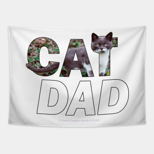 CAT DAD - grey and white cat oil painting word art Tapestry