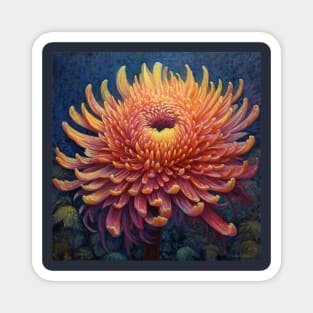 Folk Art Peach Chrysanthemum Magnet
