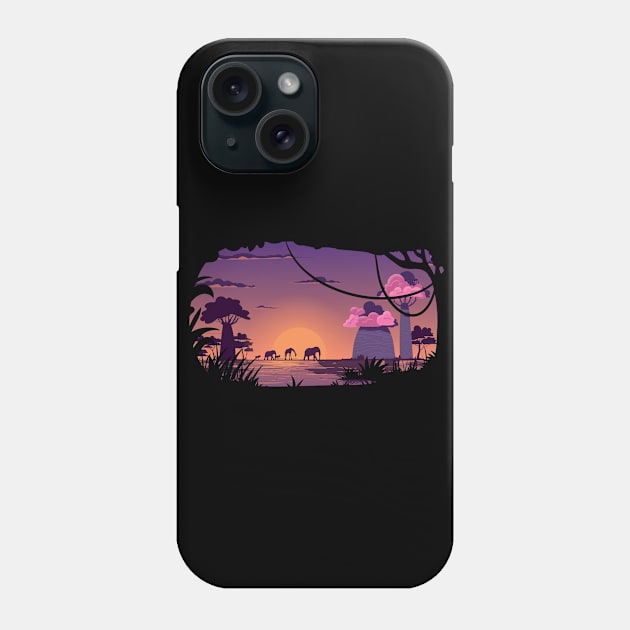 Safari sunset graphic, wild life nature lover, outdoor adventure travel trip novelty, Men Women Phone Case by Luxera Wear