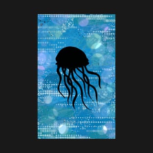 Jellyfish Silhouette on a Blue Abstract Background T-Shirt