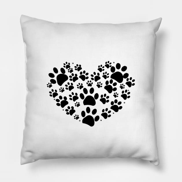 Dog paw print made of heart Pillow by GULSENGUNEL