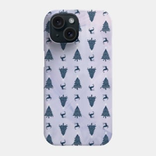 Pretty Navy Christmas Trees & Reindeer Pattern on Pink Purple Ombre Phone Case