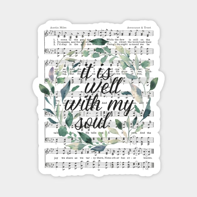 It is Well With My Soul, Floral Leaves, Watercolor Hymn Magnet by DownThePath