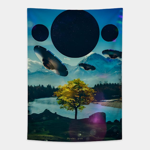 UFO Invaded Tapestry by Yokipon Art