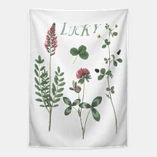 Irish Clover Botanical Illustration wit Text Tapestry