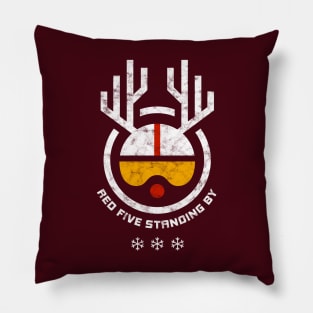 Rudolph Red Five Standing By Christmas Dark Background Pillow