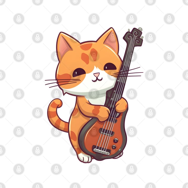 Cute Cat Playing Guitar by Artifyio