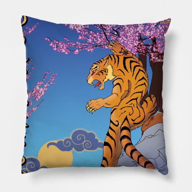 Japenese Tiger - Wood Block Print Pillow by ConstellationPublishing