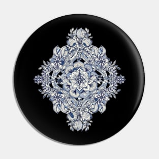 Floral Diamond Doodle in Dark Blue and Cream Pin