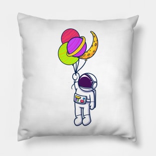 Astronaut Flying With Planet Balloons Pillow