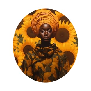 African Woman with Floral Background T-Shirt