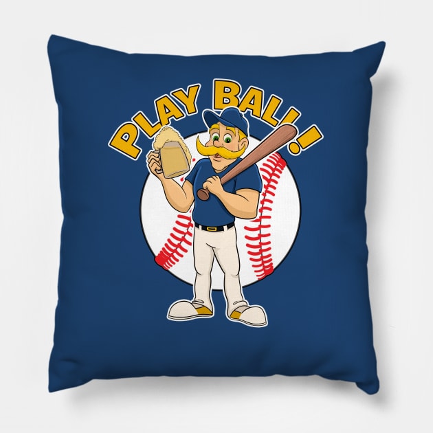 Play Ball! Brewers Baseball Mascot Bernie Pillow by GAMAS Threads