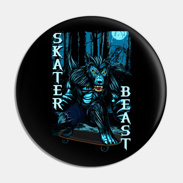 Werewolf, Skateboard, Skater, City, Halfpipe Pin by Strohalm