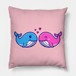 Cute Couple Whale With Love Cartoon Pillow