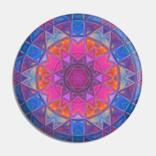 Mosaic Kaleidoscope Flower Pink Blue and Yellow Pin