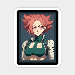 Anime Girl Red Hair and Green Top Military Magnet