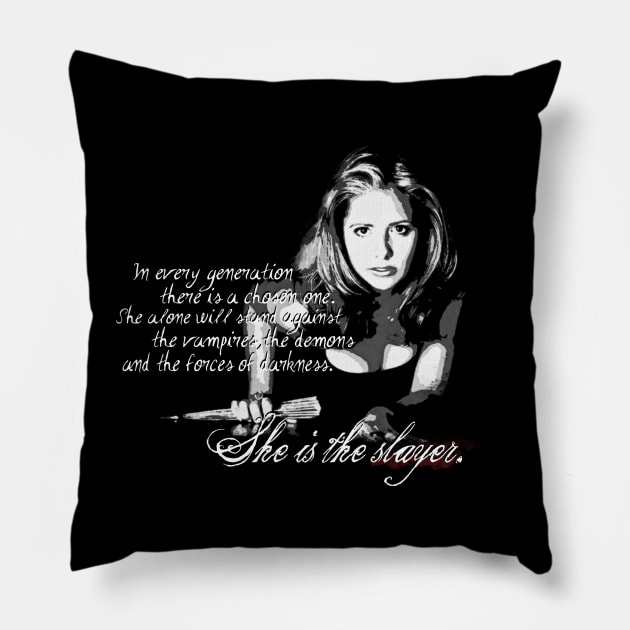 Buffy The Vampire Slayer BW Pillow by CursedRose