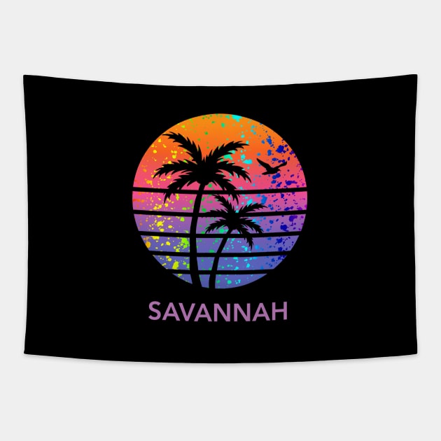 Savannah Georgia Rainbow Splatter Tropical Sunset Souvenir Tapestry by Pine Hill Goods