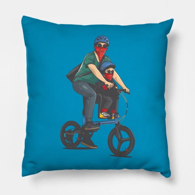 father and son ride bicycle Pillow by savya std22