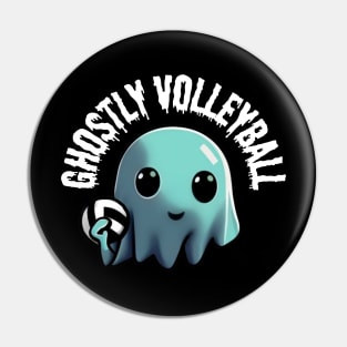 A cute ghost playing Volleyball: The Enchanting Game of Ghostly Volleyball, Halloween Pin