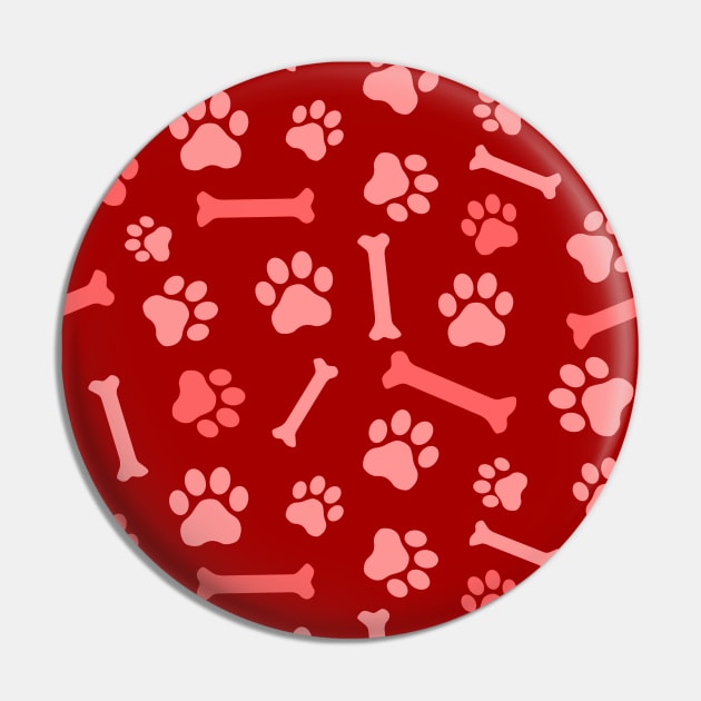 Pet - Cat or Dog Paw Footprint and Bone Pattern in Red Tones Pin by DesignWood Atelier